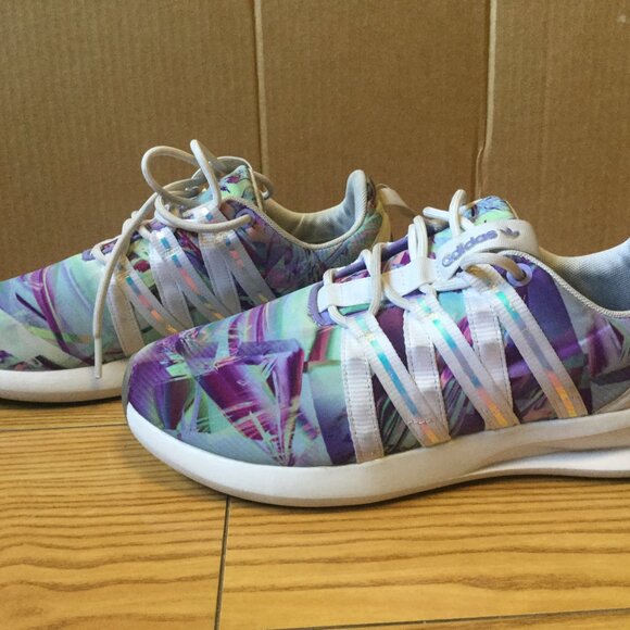 Adidas Women's SL Loop Size 7.5 Racer Purple Aqua White Multicolor Iridescent - Picture 4 of 7